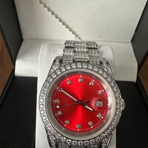 HarlemBling Red and Silver Iced Out HipHop Watch